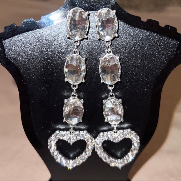 Silver Rhinestone Rhinestone Dangle Earrings - Picture 3 of 7